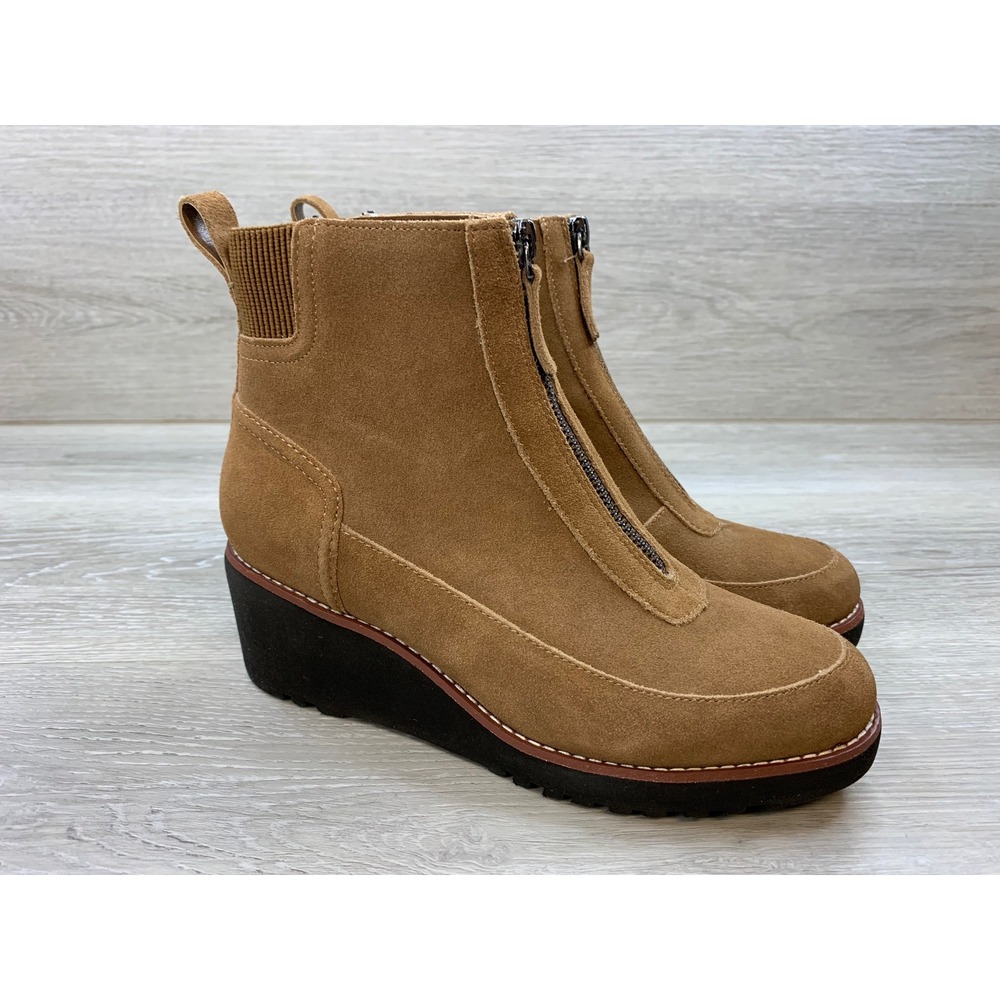 Sanctuary Ever Honey Brown Suede Front Zip Wedge Ankle Boots Women's 7.5